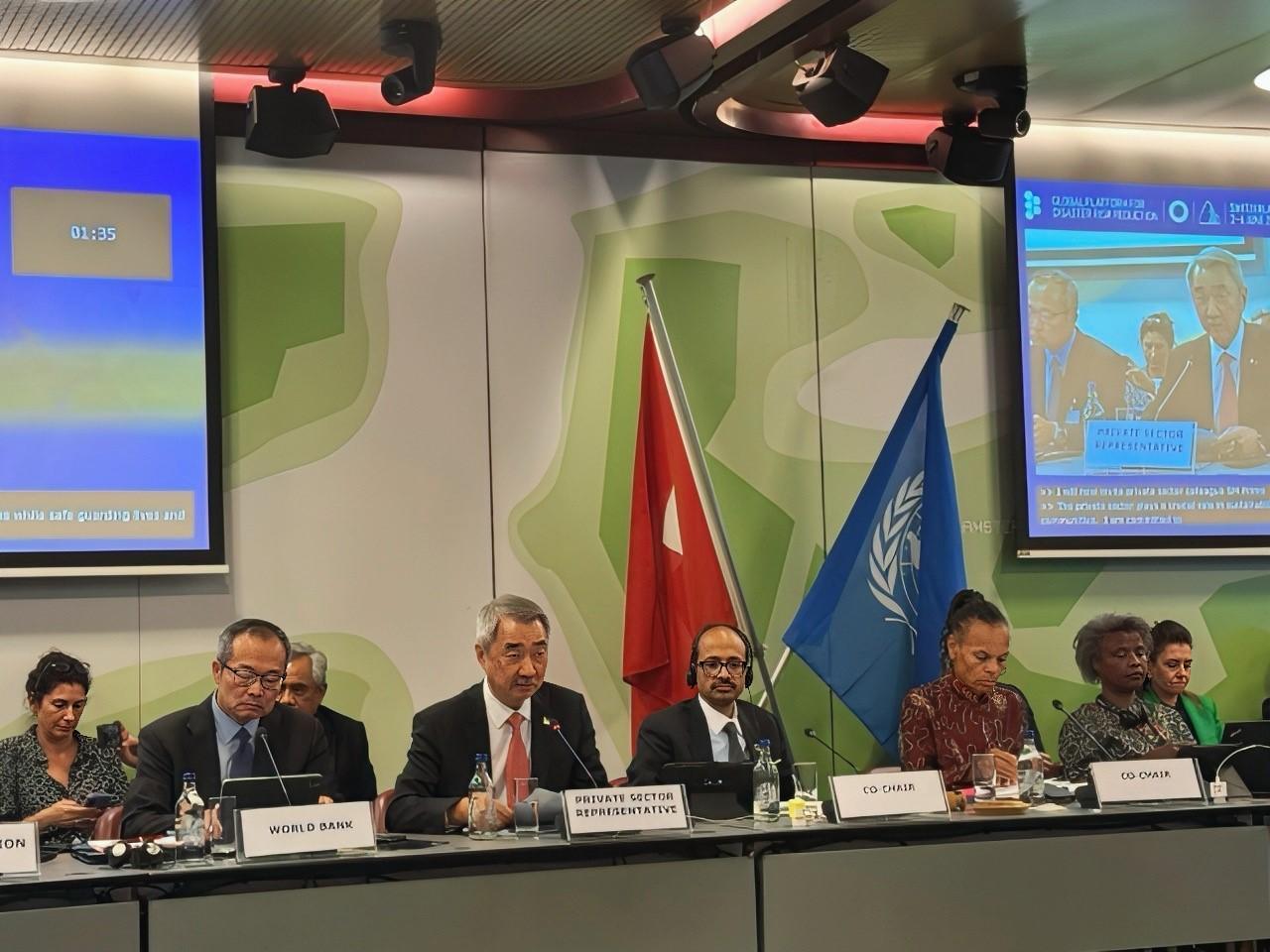 Hans Sy speaking in the 8th Session of the Global Platform for Disaster Risk Reduction (GP2025), organized by the UN Office for Disaster Risk Reduction and co-chaired by the Government of Switzerland.
