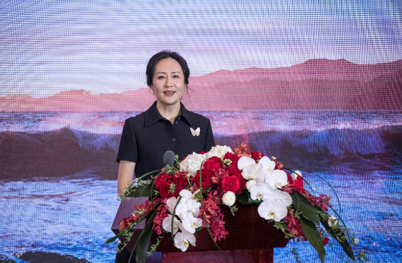 Meng Wanzhou, Huawei's CFO, speaking at the press conference