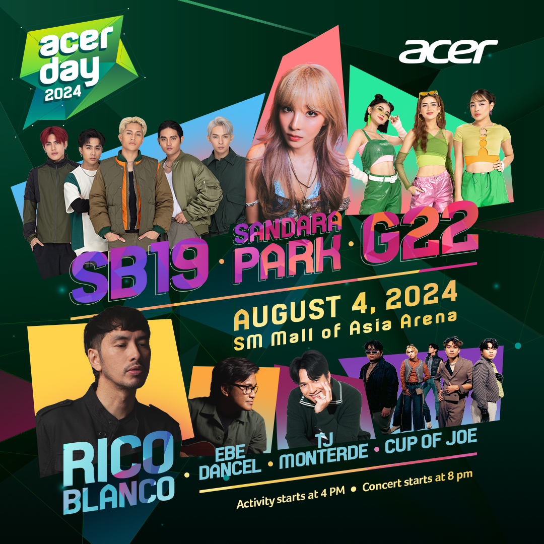 The Acer Day 2024 concert, which will be held on August 4, 2024, at the SM MOA Arena, will feature Acer ambassadors Sandara Park, SB19, G22, and other artists.