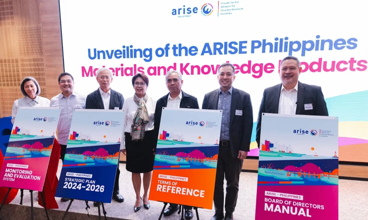 ARISE Philippines Board Members (from left): Dr. Ma. Teresita Medado, Sylvestre Barrameda Jr., Austere Panadero, ARISE Philippines Co-Chair Engr. Liza Silerio, ARISE Global Board Member Vice Admiral (VADM) Alexander Pama, Raymond Rufino, and Michael Rellosa (not in photo: Rosemarie Rafael and Jessica Bianca Sy)