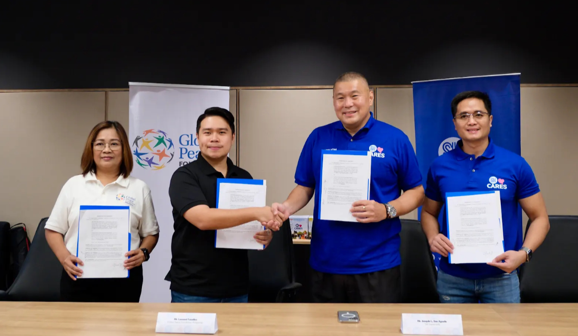 A united commitment for brighter communities!  Jocelyn Remigio, Program Director for Community Development of Global Peace Foundation, Leonard Faustino, Executive Director of Global Peace Foundation Philippines, together with Joaquin San Agustin, Executive Vice President for Marketing and Engr. Junias Eusebio, Vice President for Mall Operations of SM Supermalls, join hands to formalize the partnership for the All Lights Village project. This collaboration brings sustainable energy solutions and community empowerment to underserved areas, illuminating lives one village at a time.